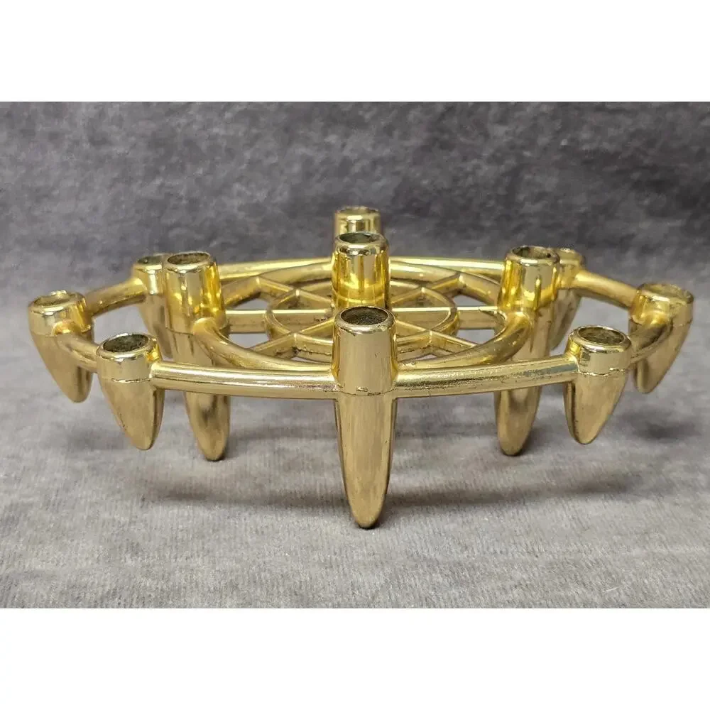 Mid Century Atomic Bullet Style Gold Metal Taper Candle / Pen Holder Faux Brass
